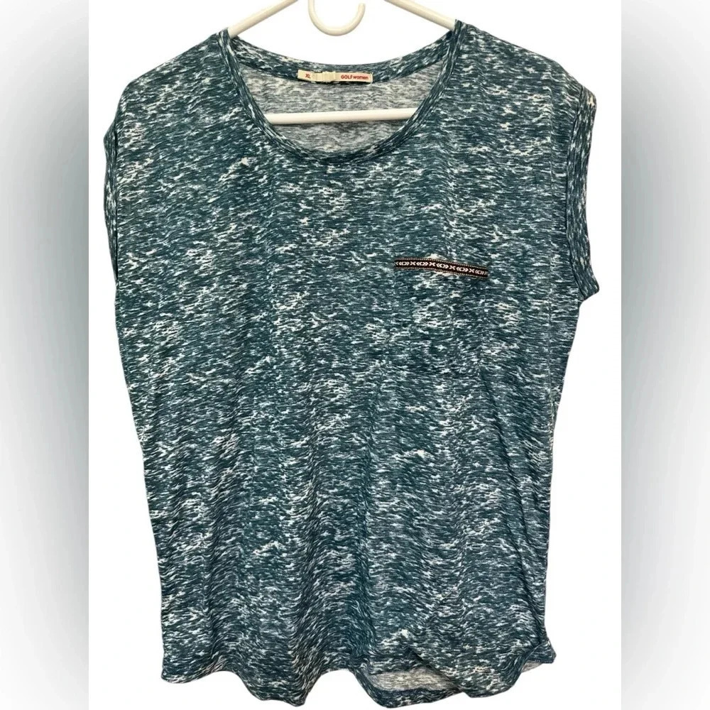 Golf women green and cream marbled cotton muscle tank
